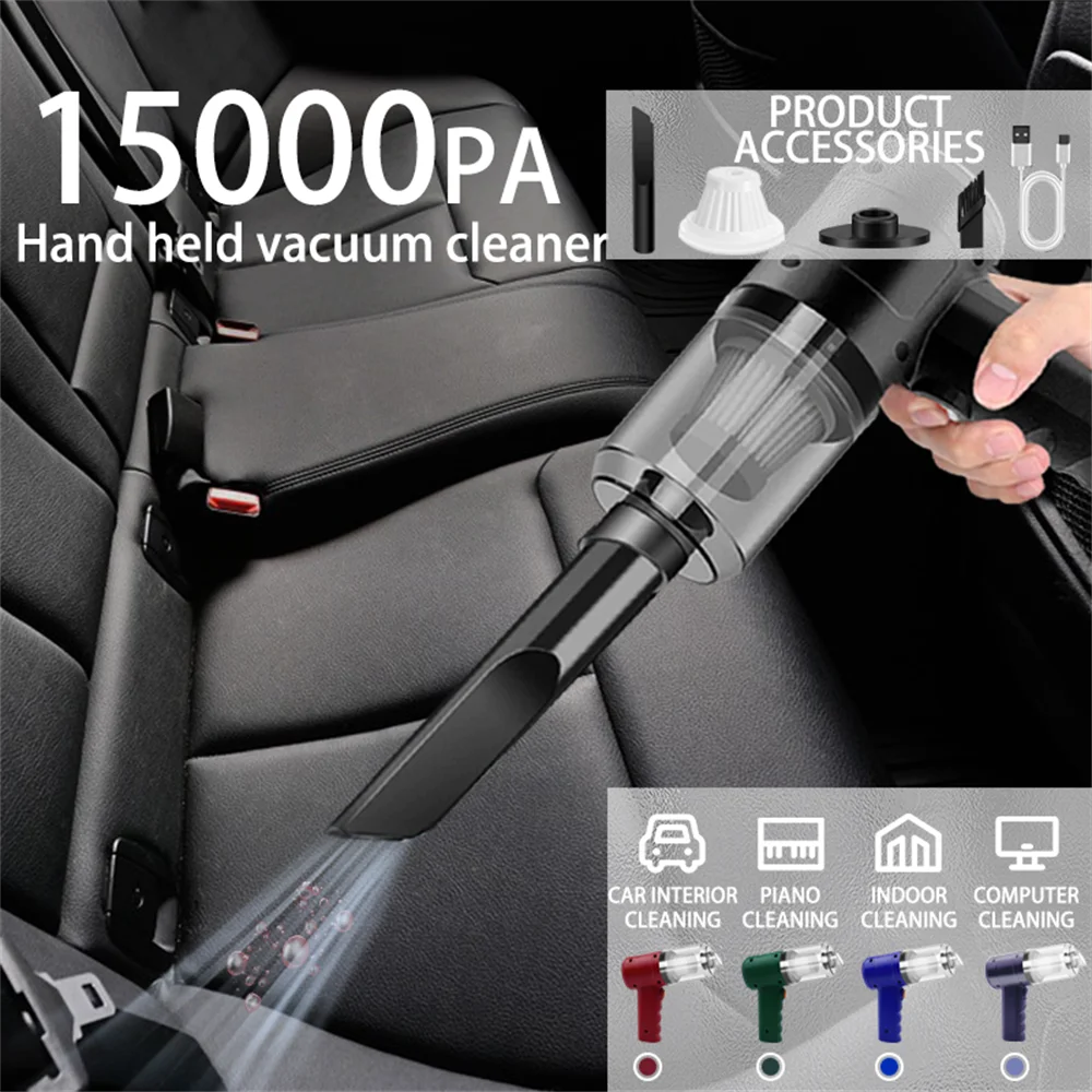 5-in-1 Handheld Cordless Vacuum Cleaner – 15000PA High Power Mini Dust Collector, Hairdryer & Air Blower for Car, Home & Office